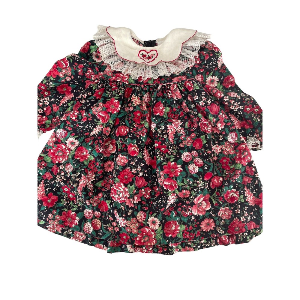 Vtg Ruth Of Carolina Girls Floral Dress Heart 3‎ 4 Lace Detail 3T 4t
